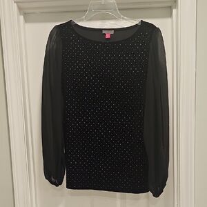 Black Velvet Vince Camuto Top wGold Metal  Polka Dots